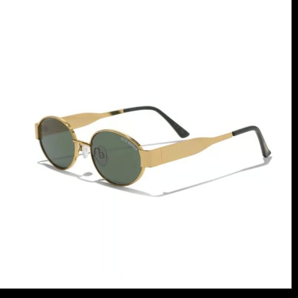 Steve Madden Mystie Sunglasses w/ Case NWT Gold Metal And Olive Green Oval Shape - Picture 1 of 1